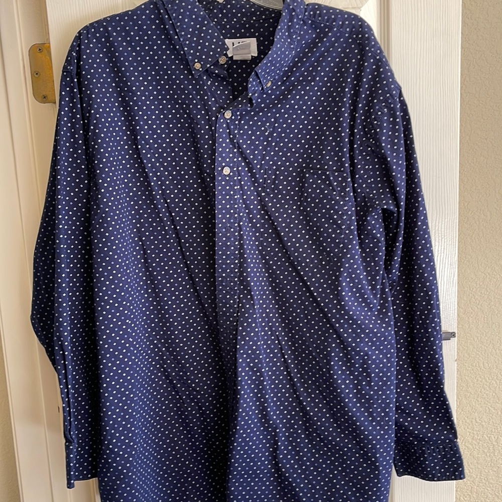 Navy blue button down casual long sleeved shirt mens